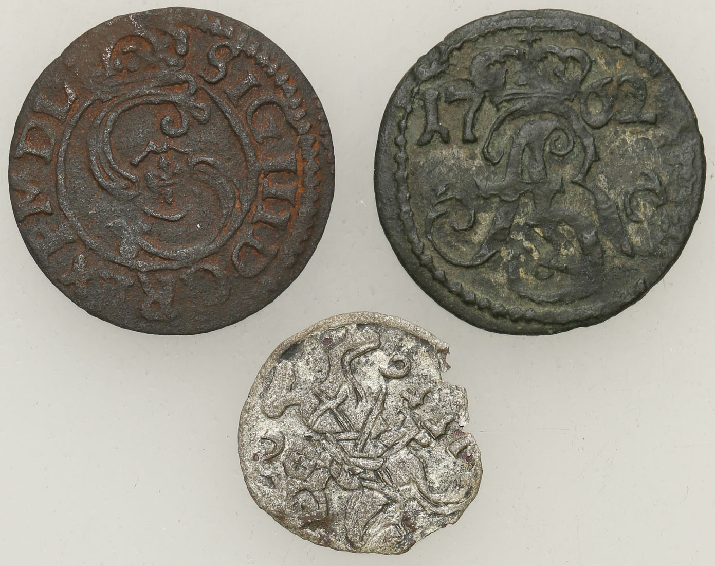 Zygmunt III Waza, Zygmunt II August - denar 1556, Wilno - ternar 1625, Łobżenica, August III - szeląg 1762, Toruń